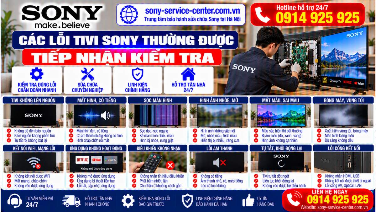 Các Lỗi Tivi Sony Thường Được Tiếp Nhận Kiểm Tra sony-service-center.com.vn 0914 925 925