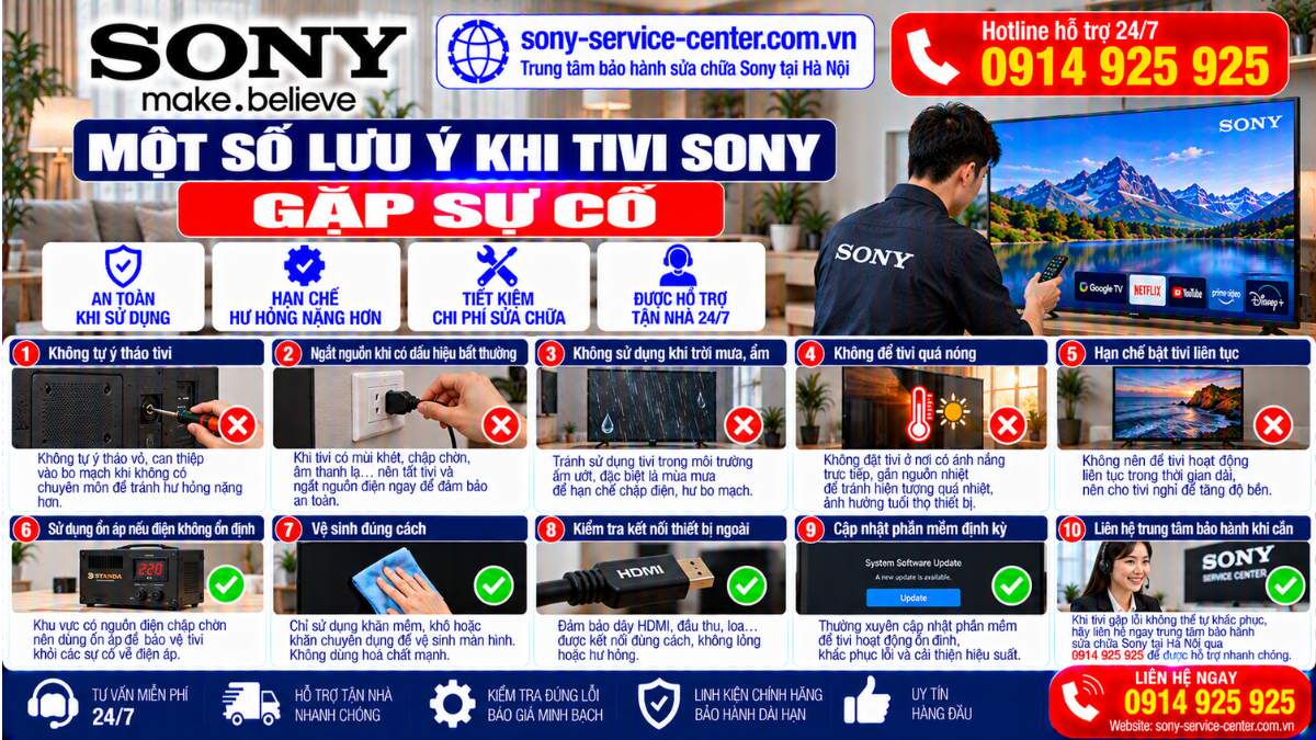 Một Số Lưu Ý Khi Tivi Sony Gặp Sự Cố sony-service-center.com.vn 0914 925 925