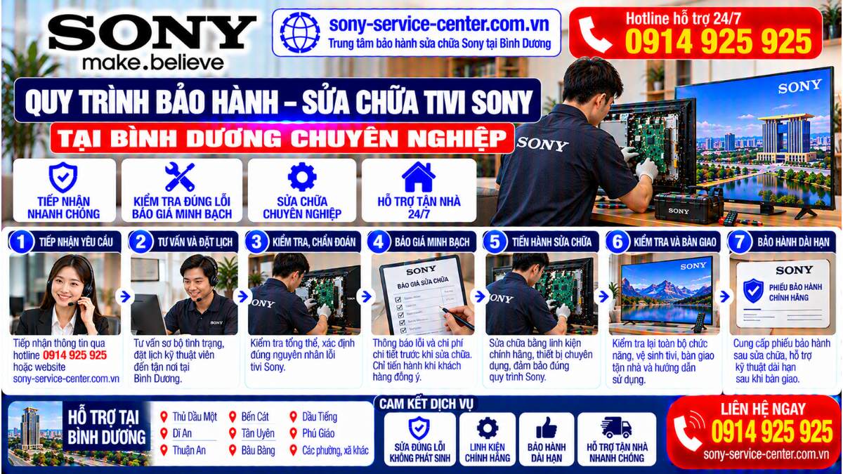 Quy trình bảo hành – sửa chữa tivi Sony tại Bình Dương chuyên nghiệp sony-service-center.com.vn 0914 925 925