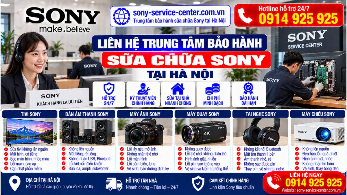 Liên hệ trung tâm bảo hành sửa chữa Sony tại Hà Nội Sony sony-service-center.com.vn 0914 925 925