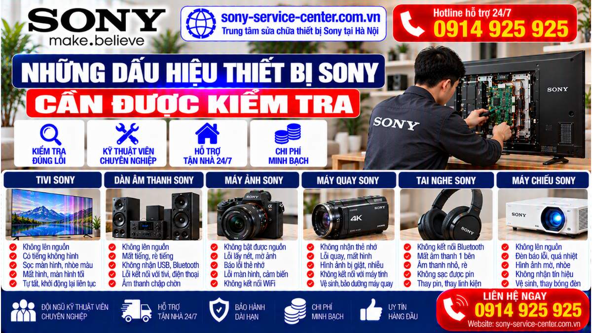 Những dấu hiệu thiết bị Sony cần được kiểm tra sony-service-center.com.vn 0914 925 925